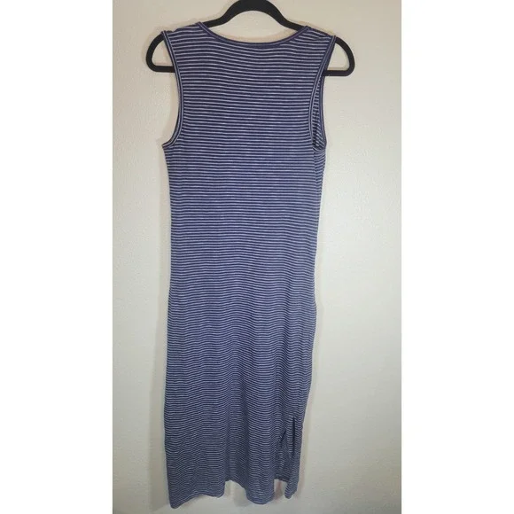 Toad&Co Striped Sleeveless Midi Dress‎ Women's Medium Blue White Eco Sustainable - Picture 2 of 6